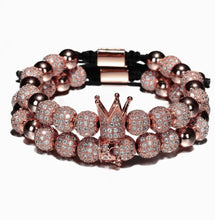 Load image into Gallery viewer, King &amp; Queen Crown CZ Pave Bracelet Set (4 Colors)
