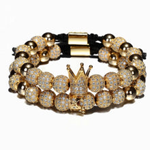 Load image into Gallery viewer, King &amp; Queen Crown CZ Pave Bracelet Set (4 Colors)

