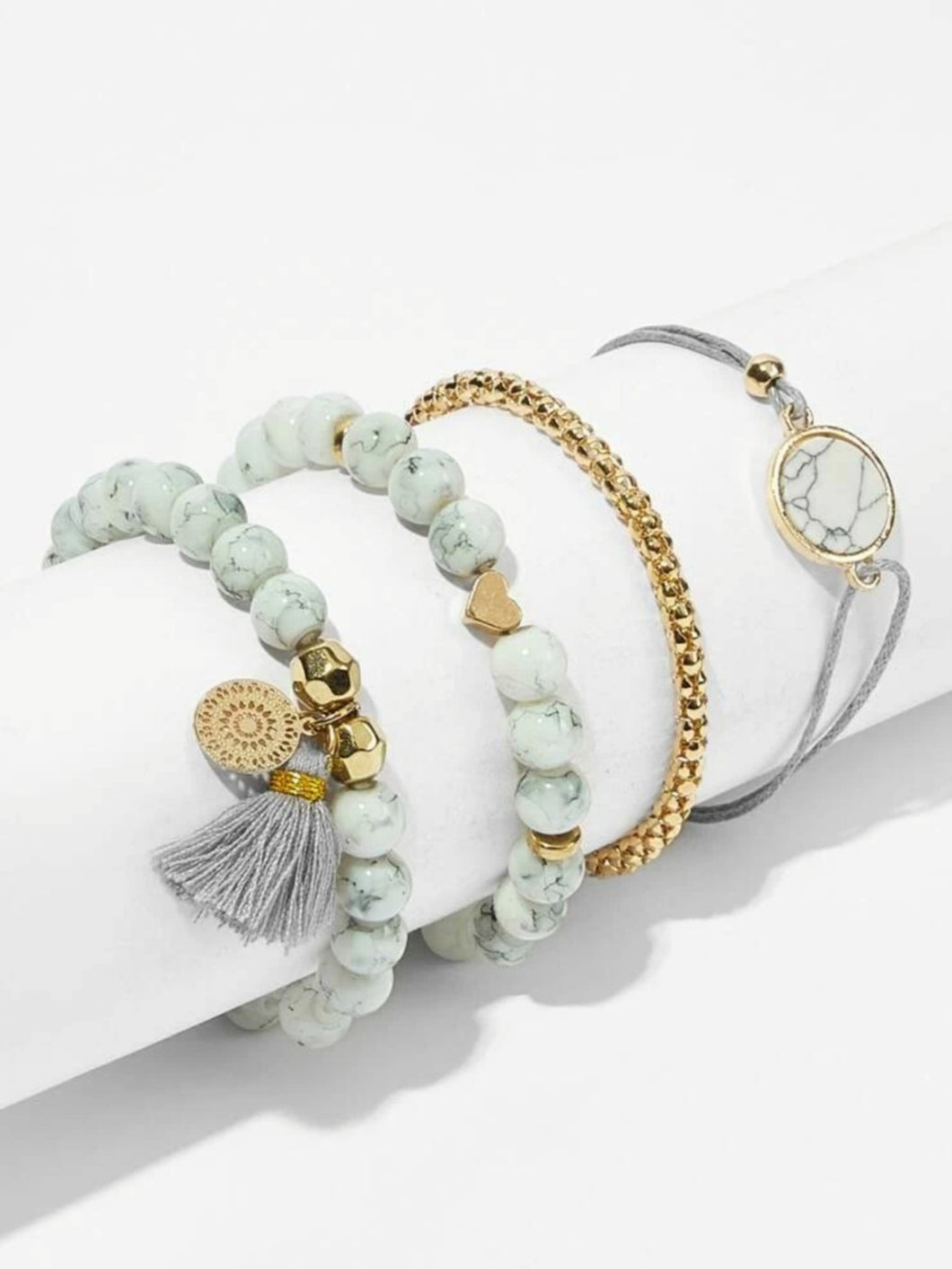 Tassel Marble Beaded Bracelet 4 pc